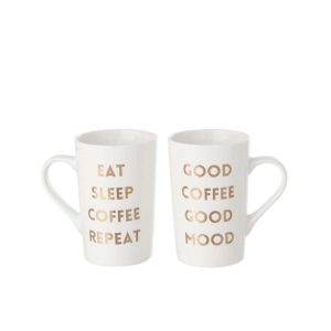 BOX OF 1 MUG MORNING QUOTES PORCELAIN WHITE/GOLD ASSORTMENT OF 2