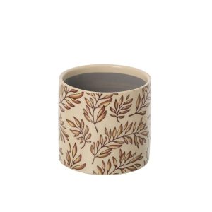 FLOWERPOT LEAVES CERAMIC ECRU/BROWN MEDIUM