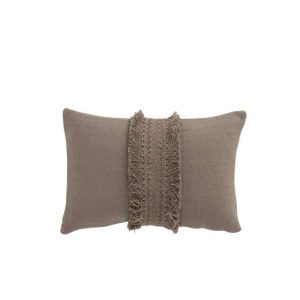 CUSHION RECTANGULAR TASSEL BAND COTTON TAUPE