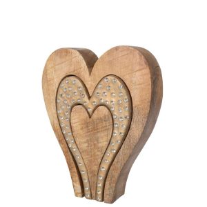 HEART RHINESTONE MANGO WOOD NATURAL/GOLD LARGE
