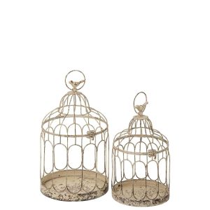 SET OF 2 BIRDHOUSE METAL OFF-WHITE
