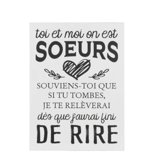 PLACARD TEXT FRENCH SOEURS METAL WHITE/BLACK