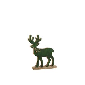 FIGURINE REINDEER WOOD GREEN MEDIUM