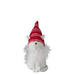 CAT HAT POLYRESIN WHITE/CHRISTMAS RED MEDIUM