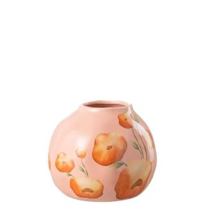 VASE FLOWER WIDE CERAMIC SALMON/ORANGE