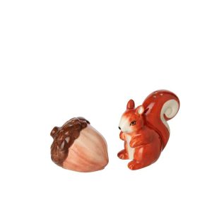 SALT & PEPPER SQUIRREL + ACORN STONEWARE ORANGE/BROWN