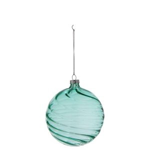 CHRISTMAS BAUBLE RIBBED GLASS TURQUOISE LARGE