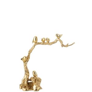 BIRD ON BRANCH POLYRESIN GOLD COLORED LARGE