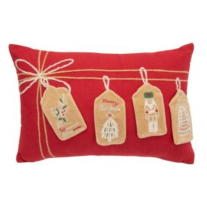 CUSHION CHRISTMAS ICONS COTTON RED/BEIGE