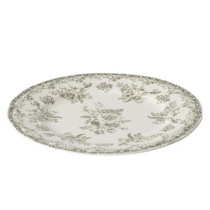 PLATE FLOWERS CERAMIC DARK GREEN/WHITE LARGE