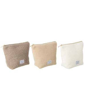 TOILET BAG TEDDY POLYESTER OFF-WHITE/BROWN LARGE ASSORTMENT OF 3