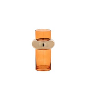 VASE RING HIGH CYLINDER GLASS ORANGE/GOLD SMALL