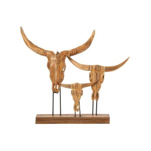 BULL SKULL TEAK WOOD NATURAL