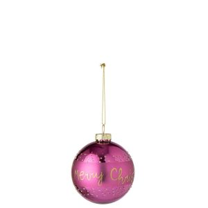 CHRISTMAS BAUBLE MERRY CHRISTMAS GLASS FUCHSIA