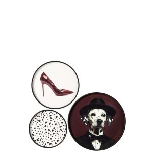 SET OF 3 WALL OBJECT DALMATIAN ROUND MDF BLACK/WHITE