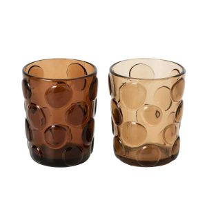 DRINKING GLASS DOTS GLASS BROWN/DARK BROWN ASSORTMENT OF 2