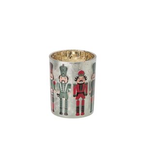 TEALIGHT HOLDER NUTCRACKER GLASS CHRISTMAS RED/DARK GREEN LARGE