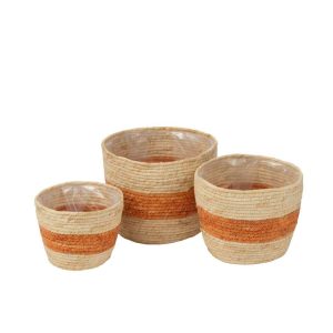 SET OF 3 BASKET STRIPES CORN HUSK NATURAL/ORANGE