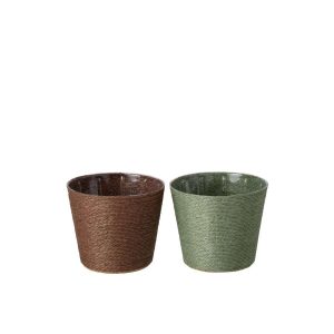 FLOWERPOT PAPER DARK GREEN/DARK BROWN MEDIUM ASSORTMENT OF 2