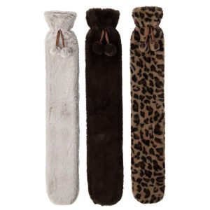 HOT WATER BOTTLE LONG RUBBER GREIGE/BROWN ASSORTMENT OF 3