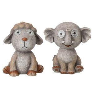 ELEPHANT  +  SHEEP SOLAR POLYRESIN GREY ASSORTMENT OF 2
