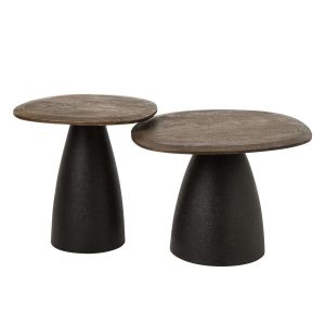 SET OF 2 SIDE TABLE MANGO WOOD DARK BROWN/BLACK