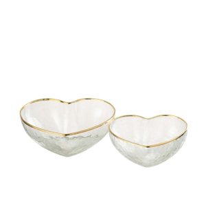SET OF TWO APERO DISHES HEART GLASS GOLD/TRANSPARENT