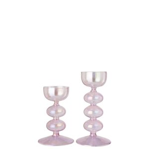 SET OF 2 TEALIGHT HOLDER PEARL EFFECT GLASS LIGHT PINK