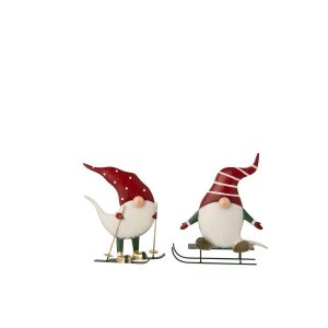 SANTA CLAUS SKI METAL CHRISTMAS RED/DARK GREEN ASSORTMENT OF 2