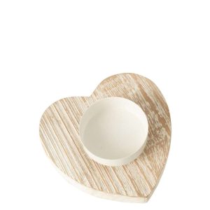 TEALIGHT HOLDER HEART WOOD OFF-WHITE