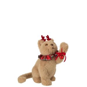 CAT + HEADBAND FABRIC BEIGE/CHRISTMAS RED