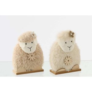 SHEEP FLOWER POLYESTER WHITE/BEIGE SMALL ASSORTMENT OF 2