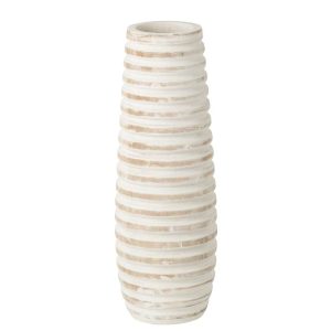 VASE STRIPED PAULOWNIA WOOD WHITE LARGE