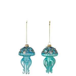 HANGER JELLYFISH GLASS TURQUOISE/DARK BLUE ASSORTMENT OF 2