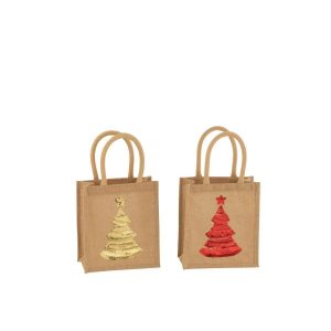 BAG CHRISTMAS TREE SEQUIN JUTE NATURAL ASSORTMENT OF 2