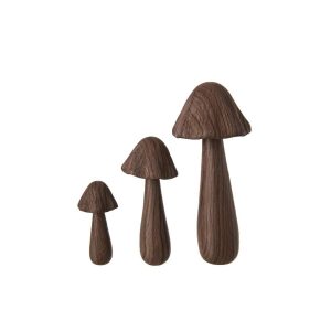 SET OF 3 MUSHROOM POLYRESIN DARK BROWN