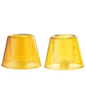 TEALIGHT HOLDER HAT GLASS YELLOW/ORANGE ASSORTMENT OF 2