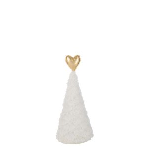 CHRISTMAS TREE GOLD HEART POLYESTER WHITE/GOLD COLORED MEDIUM