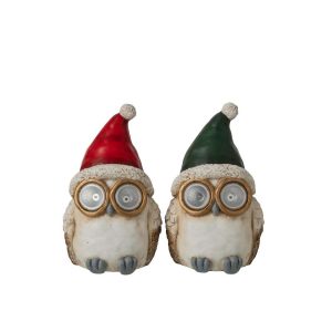 OWL CHRISTMAS HAT MAGNESIUM GREEN/RED SMALL ASSORTMENT OF 2