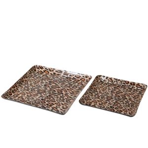 SET OF 2 TRAY LEO SQUARE METAL CARAMEL/BLACK