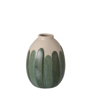 VASE STONEWARE DARK GREEN/ECRU SMALL