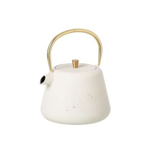 TEAPOT CAST IRON WHITE/GOLD