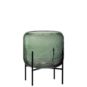VASE ROUND IRREGULAR GLASS GREEN SMALL