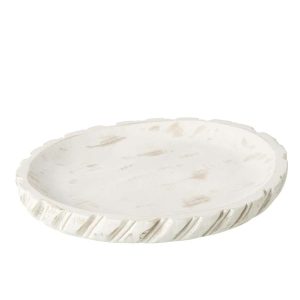 DECORATIVE TRAY CARVED PAULOWNIA WOOD WHITE