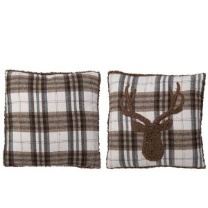 CUSHION CHECKERED + REINDEER POLYESTER DARK BROWN ASSORTMENT OF 2