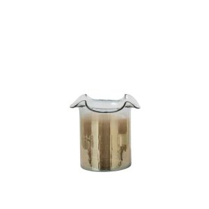 VASE SMOKED + WAVY CYLINDER GLASS RUST BROWN/TRANSPARENT SMALL