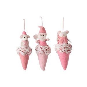 HANGER ICE CREAM WOOL PINK/WHITE ASSORTMENT OF 3