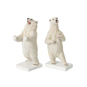 SET OF 2 BOOKEND BEAR POLYRESIN WHITE