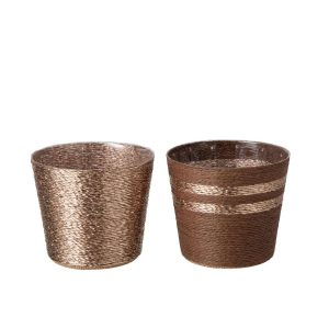 FLOWERPOT STRIPED PAPER DARK BROWN/CHAMPAGNE LARGE ASSORTMENT OF 2