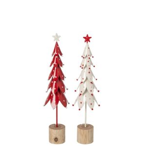 TREE WITH STARS IRON WHITE/CHRISTMAS RED SMALL ASSORTMENT OF 2